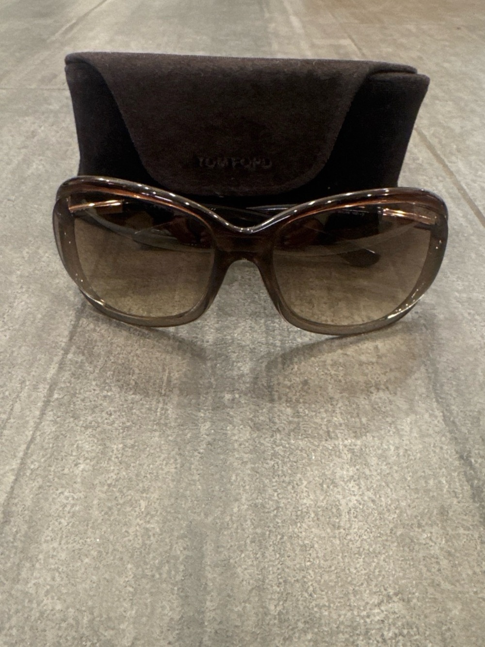 Tom Ford Women's Brown Gradient Oversized Sunglasses with Dark Brown Lenses.
